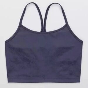 Aerie Offline cropped tank sports bra, faux leather Navy small Athleisure wear